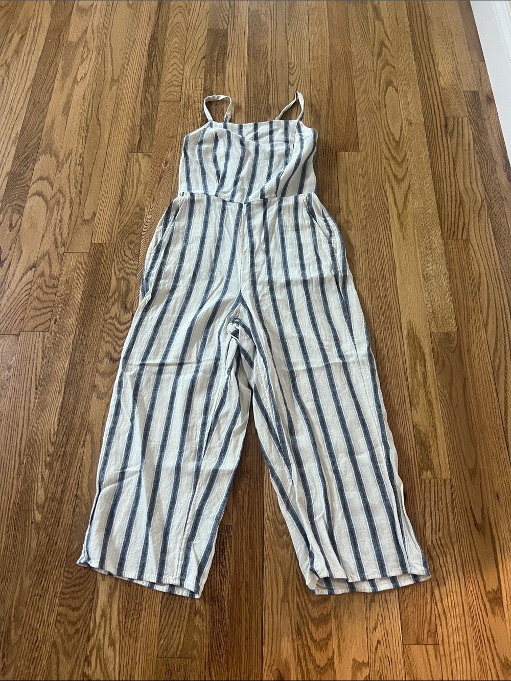 Old Navy Cream & Navy Striped Sleeveless Jumpsuit